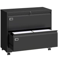 HOMCOM Rollcontainer mit 2 Schubladen abschließbar Aktenschrank mit verstellbarem Hängeregistratur 90 x 40 x 77,4 cm Schwarz(m-1)
