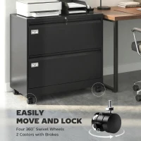 HOMCOM Szafka na dokumenty z 2 szufladami, zamykana, z regulowanym systemem zawieszek na teczki, 90 x 40 x 77,4 cm, czarna(m-5)