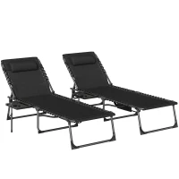 Outsunny Five-Position Reclining Sun Loungers Set of 2 - Black(m-1)