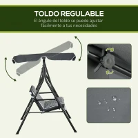 Outsunny Balancín de Jardín Exterior Columpio de 3 Plazas con Toldo Ajustable y Marco de Acero 172x110x153 cm Gris y Blanco(m-4)