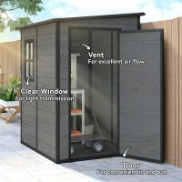 Outsunny 4'x5' Garden Storage Shed, Lean to Shed, Lockable Garden Shed with Window, Vent and Plastic Roof, Wood-Effect(m-5)