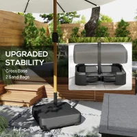 Outsunny Double Sided Garden Parasol with Base Included & 48 Solar LED Lights Patio Umbrella Crank Handle 4.6m Cream White(m-8)