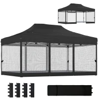 Outsunny 3 x 4.5 m Pop Up Gazebo with Mesh Nettings, UPF50+ Heavy Duty Outdoor Garden Party Tent Marquee, Black(m-11)