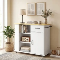 HOMCOM Meuble de cuisine avec tiroir, placard et étagère réglable, Blanc(m-5)