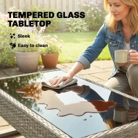 Outsunny 4 Piece Rattan Garden Furniture Set with 3-Seater Sofa, Armchairs, Table, Aluminium Frame Patio Conversation Set, Khaki(m-9)