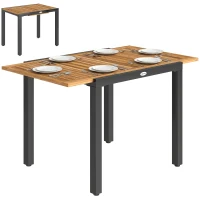 Outsunny Ausziehbarer Gartentisch 120/80x70 cm Stahlgestell und Akazienholz-Tischplatte für 4-6 Personen natur(m-7)