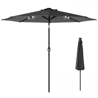 Outsunny 2.6 m Garden Parasol Umbrella with LED Solar Light, Parasol Cover, Outdoor Market Patio Umbrella, Black(m-11)