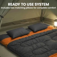 Outsunny Double Sleeping Bag with 2 Pillows, 220 x 160 cm Extra-Large Sleeping Bag for Adults, Grey and Orange(m-7)