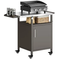 Outsunny Grill Cart with Stainless Steel Top, Pizza Oven Stand with Cabinet, Spice Rack, Towel Holder, Bottle Opener, Brown(m-10)