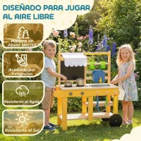 AIYAPLAY Cocina de Juguete Exterior de Madera con Ruedas Agua Real Macetas Pizarra y 15 Accesorios 84,2x34,4x90 cm Amarillo(m-6)