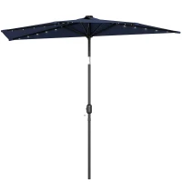 Outsunny 2.6 m Half Garden Parasol with Solar LED Lights, UPF50+ Semi Round Umbrella with 30° Tilt, Crank Handle, Dark Blue(m-11)
