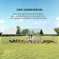 PawHut Galinheiro para Exterior Grande em Aço Galvanizado 6,8x3x1,9 m 20,4 m² com Cobertura em Tecido Oxford e Fecho Prata(m-5)