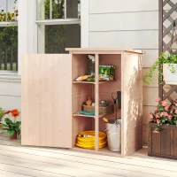 Outsunny Armoire abri de Jardin Remise pour Outils Bois de Sapin pré-huilé Toit bitumé incliné - Grande Porte verrouillable loquet - 2 étagères - dim. 75L x 56l x 115H cm(m-10)