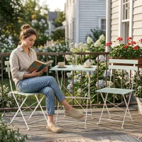 Outsunny Outdoor Bistro Set Folding Patio Furniture Set with 2 Chairs Table for 2 People White and Green(m-9)