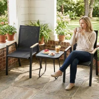 Outsunny Balkonmöbel Set 3 teilig Gartenmöbel Set mit Tisch 2 Stühle Atmungsaktiv Sitz Holzmaserung Schwarz(m-8)