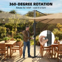 Outsunny 3 x 3 m Garden Cantilever Parasol with Light, Cover, Overhanging Umbrella w/ Wind Protection, 360° Rotation, Khaki(m-9)