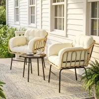 Outsunny Set mobilier exterior 3 piese din rășină împletită, masă din sticlă securizată, 2 fotolii cu perne, 62x73x79cm, Kaki(m-6)