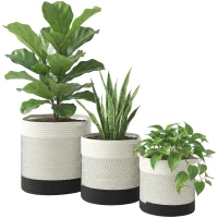 Outsunny Plant Pots Handwoven Cotton Indoor Planters with Waterproof Liner Set of 3 White(m-10)