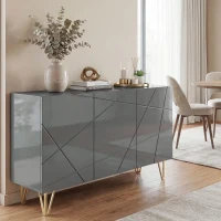 HOMCOM Modern Luxe High Gloss Sideboard, with Hairpin Legs, Grey(m-2)