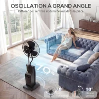 HOMCOM Ventilateur brumisateur 90W, ventilateur sur pied 138cm, 3 vitesses, 3 modes, ionisation négative, antimoustique, noir(m-6)