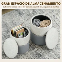 HOMCOM Juego de 2 Puff Almacenaje Tapizados en Chenilla y PU Asiento Acolchado para Pasillo Dormitorio Gris y Crema(m-5)