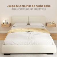 HOMCOM Juego de 2 Mesitas de Noche Flotantes con Cajón de Ratán Ahorra Espacio Diseño Moderno 40x30x15 cm Natural(m-4)