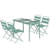 Outsunny Ensemble de Salle à Manger d'Extérieur 5 Pièces, Ensemble de Jardin pour 4 Personnes avec Plateau à Lattes et Chaises Pliantes, Vert Clair(m-1)
