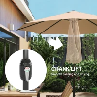 Outsunny 2.7 m Garden Parasol Umbrella with Cross Base and Sandbag, Retractable Ribs, Outdoor Table Market Umbrella, Khaki(m-9)