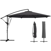Outsunny 3 m Cantilever Parasol with Protective Cover and Wind Ropes, Banana Parasol with Crank Handle, Black(m-10)