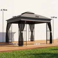 Outsunny 3 x 3 m Outdoor Garden Gazebo with Post Shelves, UPF50+ Double Roof Patio Permanent Pavilion, Grey(m-3)