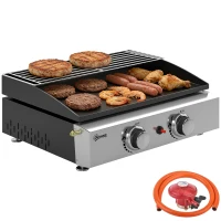Outsunny 2 Burner Grill Griddle, Portable Gas Plancha with Warming Rack, 5 kW, Tabletop Gas BBQ with Grease Cup, Black(m-10)