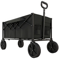 Outsunny 95L Foldable Festival Trolley on Wheels, Collapsible Wagon Cart with Adjustable Handle and 2 Cup Holders, Black