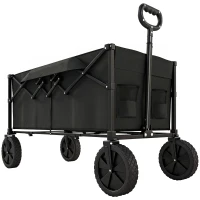 Outsunny 95L Foldable Festival Trolley on Wheels, Collapsible Wagon Cart with Adjustable Handle and 2 Cup Holders, Black(m-1)