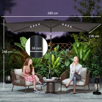 Outsunny 3 x 2 m Garden Parasol Umbrella with LED Solar Light, Parasol Cover, Outdoor Market Patio Umbrella, Black(m-3)