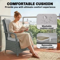 Outsunny 3 Pieces Rattan Bistro Set, Wicker Garden Furniture Set with Metal Frame, Cover, Glass Top Coffee Table, Light Grey(m-6)