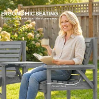 Outsunny Wooden Garden Furniture Set with Parasol Hole, 1 Chair, 1 Bench and Detachable Table, Grey Embossed Finish(m-6)