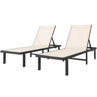 Outsunny Ensemble de 2 transats inclinables avec roues dossier réglable 4 niveaux structure en aluminium tissu textilène beige(m-6)