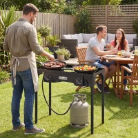 Outsunny Double Burner Camping Stove, 150,000 BTU High Pressure Camping Gas Stove with Detachable Legs, Black(m-2)