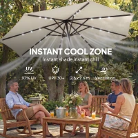 Outsunny 2.6 m Garden Parasol Umbrella with LED Solar Light, Parasol Cover, Outdoor Market Patio Umbrella, Cream White(m-6)