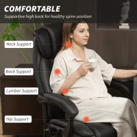HOMCOM Fotel Biurowy Ergonomiczny z Funkcją Masażu, Podnóżkiem, Czarny Skórzany(m-5)