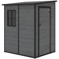 Outsunny 4'x5' Garden Storage Shed, Lean to Shed, Lockable Garden Shed with Window, Vent and Plastic Roof, Wood-Effect(m-1)