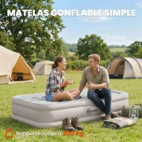 Outsunny Matelas Gonflable, Pompe Électrique Intégrée, Surface Floqué , Imperméable 5000 mm, Sac Transport, 190x97x39cm, Kaki(m-5)