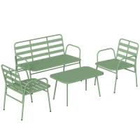 Outsunny Set Giardino 4 Pezzi, Divano Esterno Metallo con Doghe, Verde(m-1)