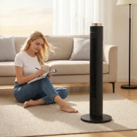 HOMCOM Tower Fan with WiFi App Control, Standing Floor Fan with 3 Speed 4 Modes, 12 Hour Timer and Night Light Black(m-2)