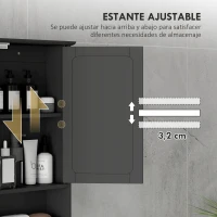 kleankin Armario de Baño con Espejo Armario de Pared con 2 Puertas Estante Abierto Estante Ajustable 56x13x58cm Negro(m-6)