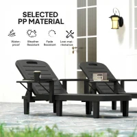Outsunny Set of 2 Reclining Sun Loungers, 5 Positions Adjustable Outdoor Chaise Lounge Chair with Armrests, Black(m-6)