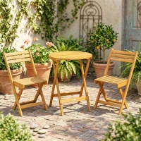 Outsunny Ensemble de Bistrot 3 Pièces Pliable en Bois d'Acacia avec Table Ronde et 2 Chaises, san Montage, 60x60x75cm, Naturel(m-9)