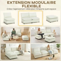 HOMCOM Canapé 2 places modulable, canapé de salon moderne 146 cm sans accoudoirs avec assise large, coussins épais, crème(m-4)