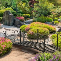 Outsunny 184cm Metal Arch Garden Garden Bridge, Safety Siderails, Arc Footbridge for Garden Creek, Stream, Pond, Black(m-12)