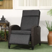 Outsunny Outdoor Recliner Chair with Adjustable Backrest and Footrest, Cushion, Side Tray, Dark Grey/Brown(m-12)